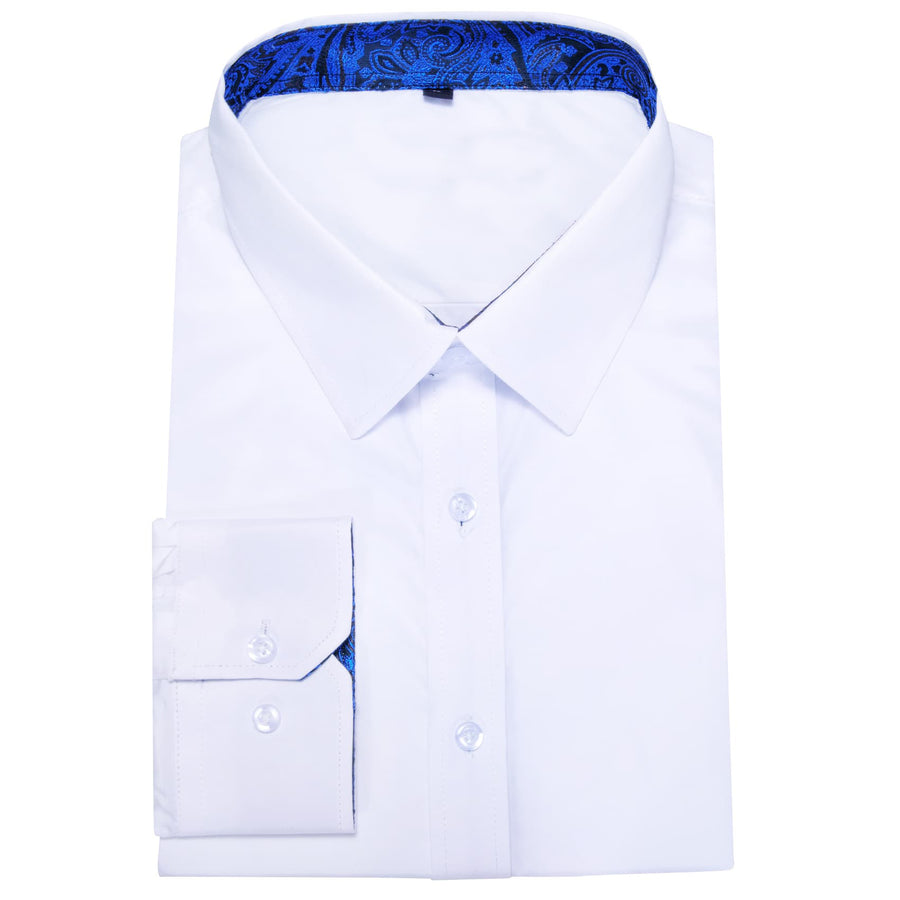 White Solid Splicing Blue Paisley Silk Dress Shirt shirt    - Sophisticated Gentlemen