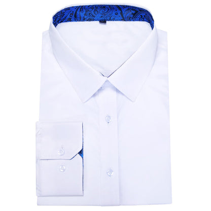 White Solid Splicing Blue Paisley Silk Dress Shirt shirt    - Sophisticated Gentlemen