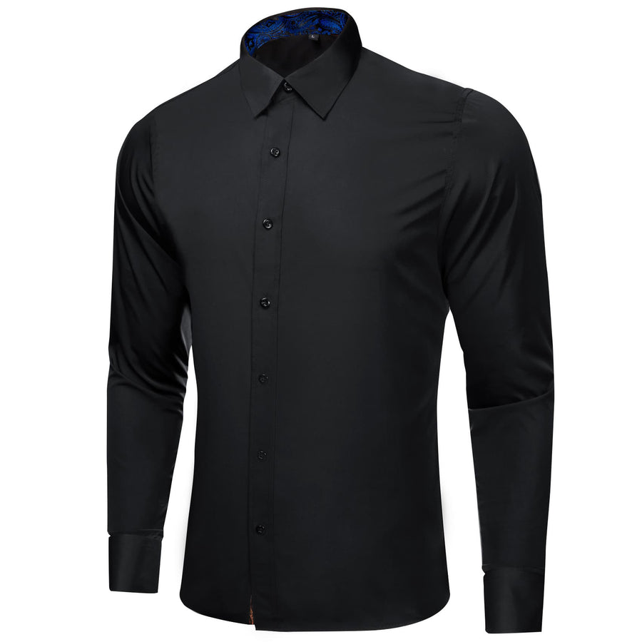 Black Solid Splicing Blue Paisley Silk Dress Shirt shirt    - Sophisticated Gentlemen
