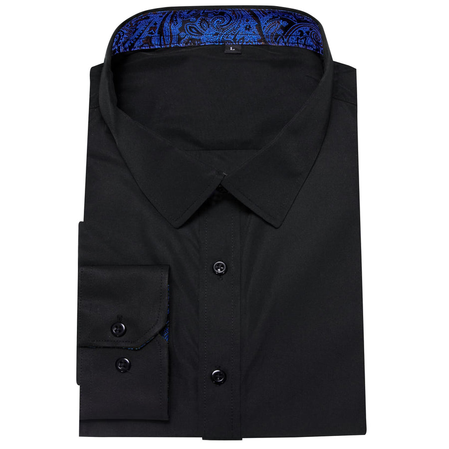 Black Solid Splicing Blue Paisley Silk Dress Shirt shirt    - Sophisticated Gentlemen
