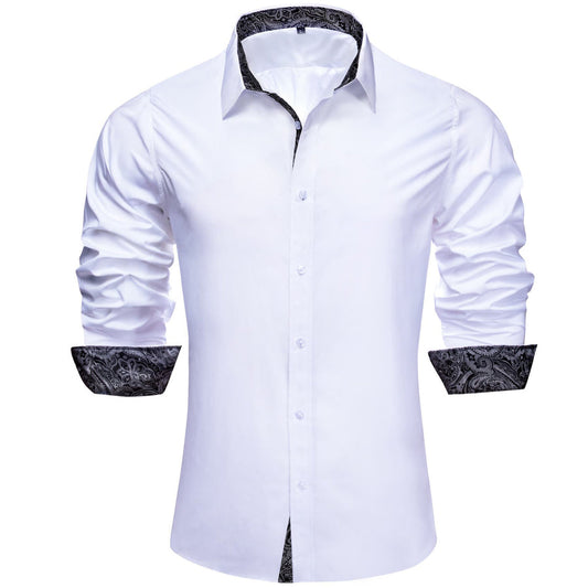 White Solid Splicing Black Paisley Dress Shirt shirt S   - Sophisticated Gentlemen