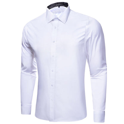 White Solid Splicing Black Paisley Dress Shirt shirt    - Sophisticated Gentlemen