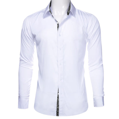 White Solid Splicing Black Paisley Dress Shirt shirt    - Sophisticated Gentlemen
