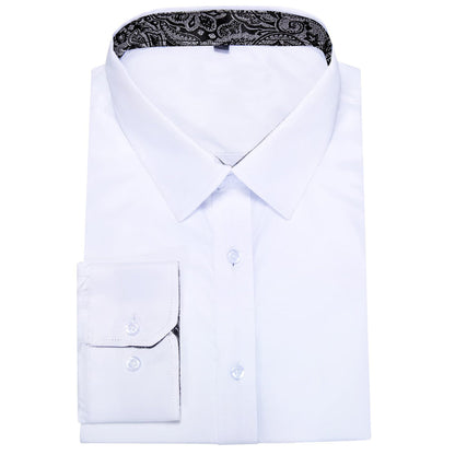 White Solid Splicing Black Paisley Dress Shirt shirt    - Sophisticated Gentlemen