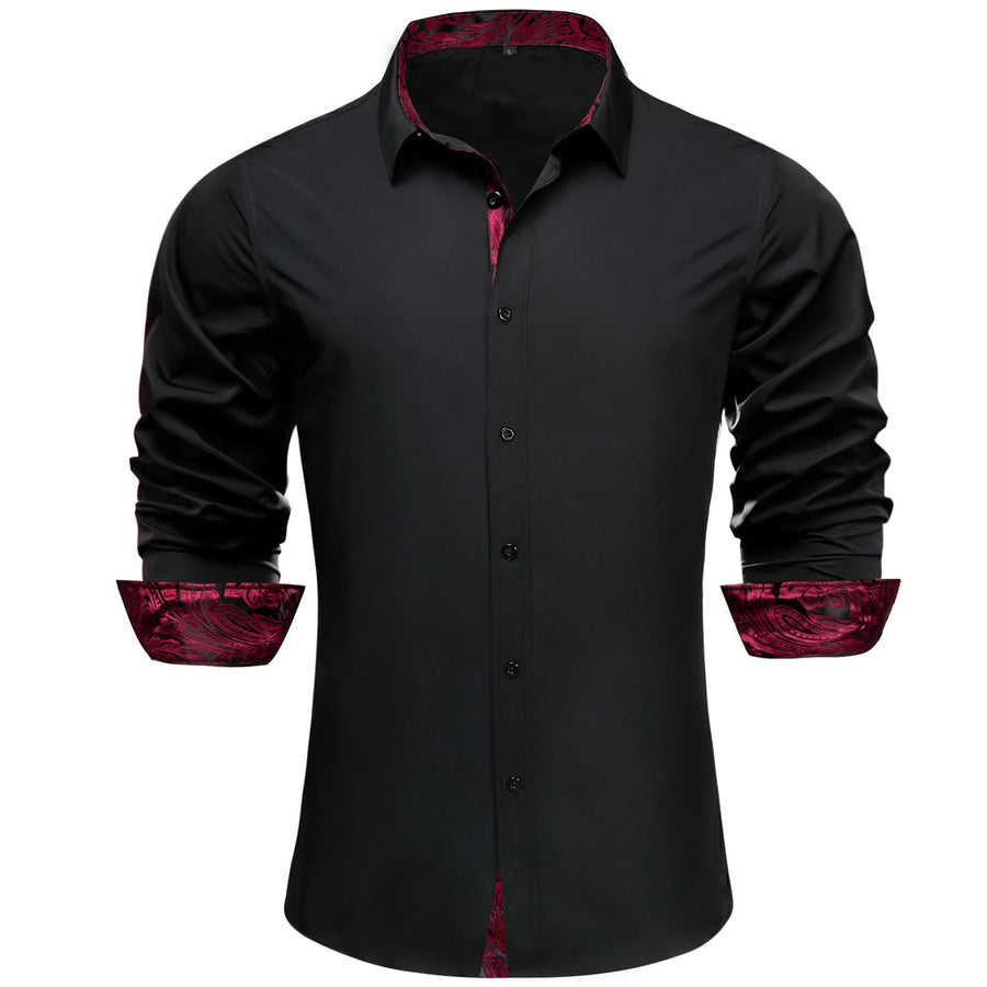 Black Solid Splicing Paisley Dress Shirt shirt S   - Sophisticated Gentlemen