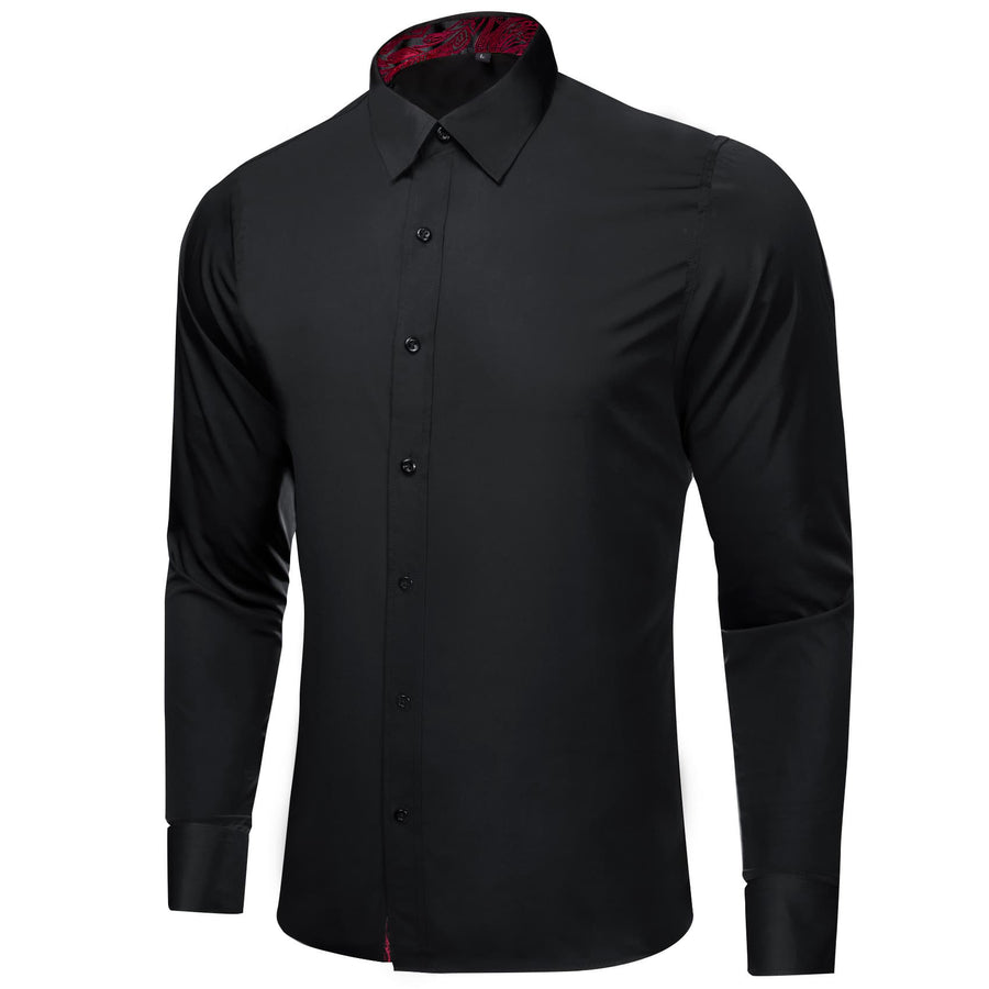 Black Solid Splicing Paisley Dress Shirt shirt    - Sophisticated Gentlemen