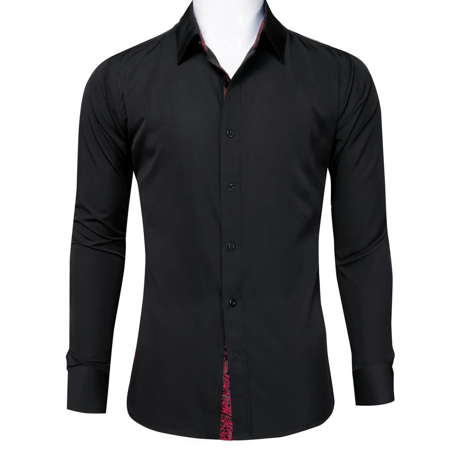 Black Solid Splicing Paisley Dress Shirt shirt    - Sophisticated Gentlemen