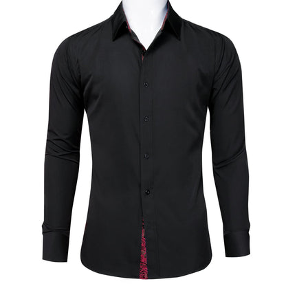 Black Solid Splicing Paisley Dress Shirt shirt    - Sophisticated Gentlemen