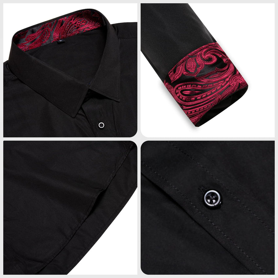 Black Solid Splicing Paisley Dress Shirt shirt    - Sophisticated Gentlemen