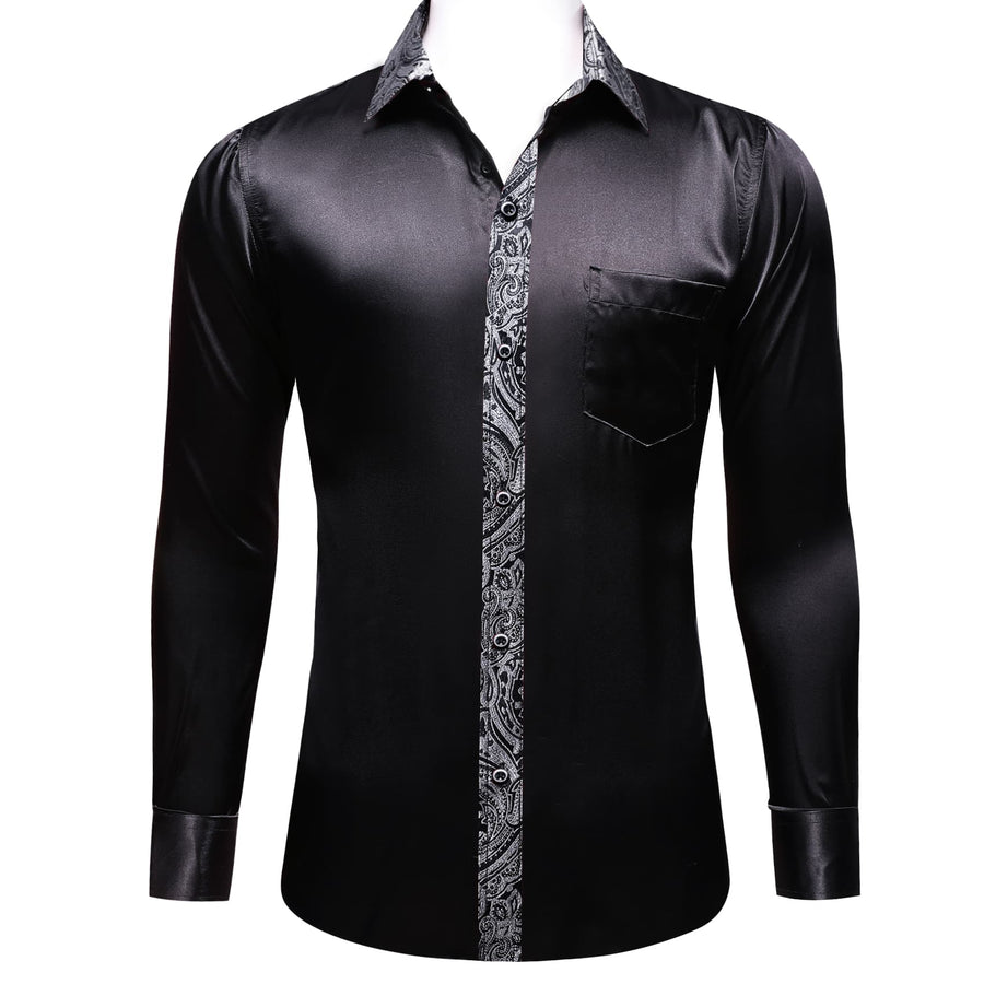 Black Solid Splicing Gray Paisley Dress Shirt shirt    - Sophisticated Gentlemen
