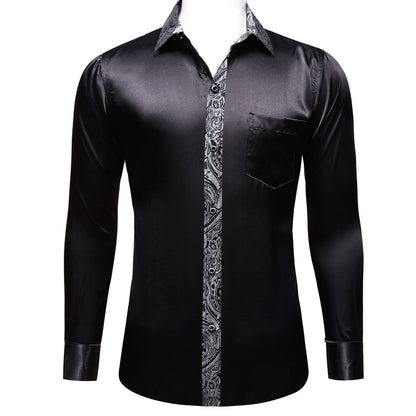 Black Solid Splicing Gray Paisley Dress Shirt shirt    - Sophisticated Gentlemen