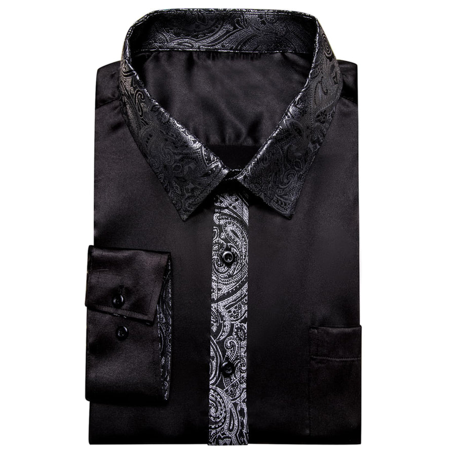 Black Solid Splicing Gray Paisley Dress Shirt shirt    - Sophisticated Gentlemen