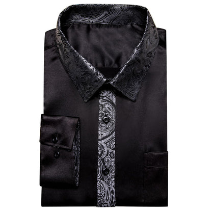 Black Solid Splicing Gray Paisley Dress Shirt shirt    - Sophisticated Gentlemen