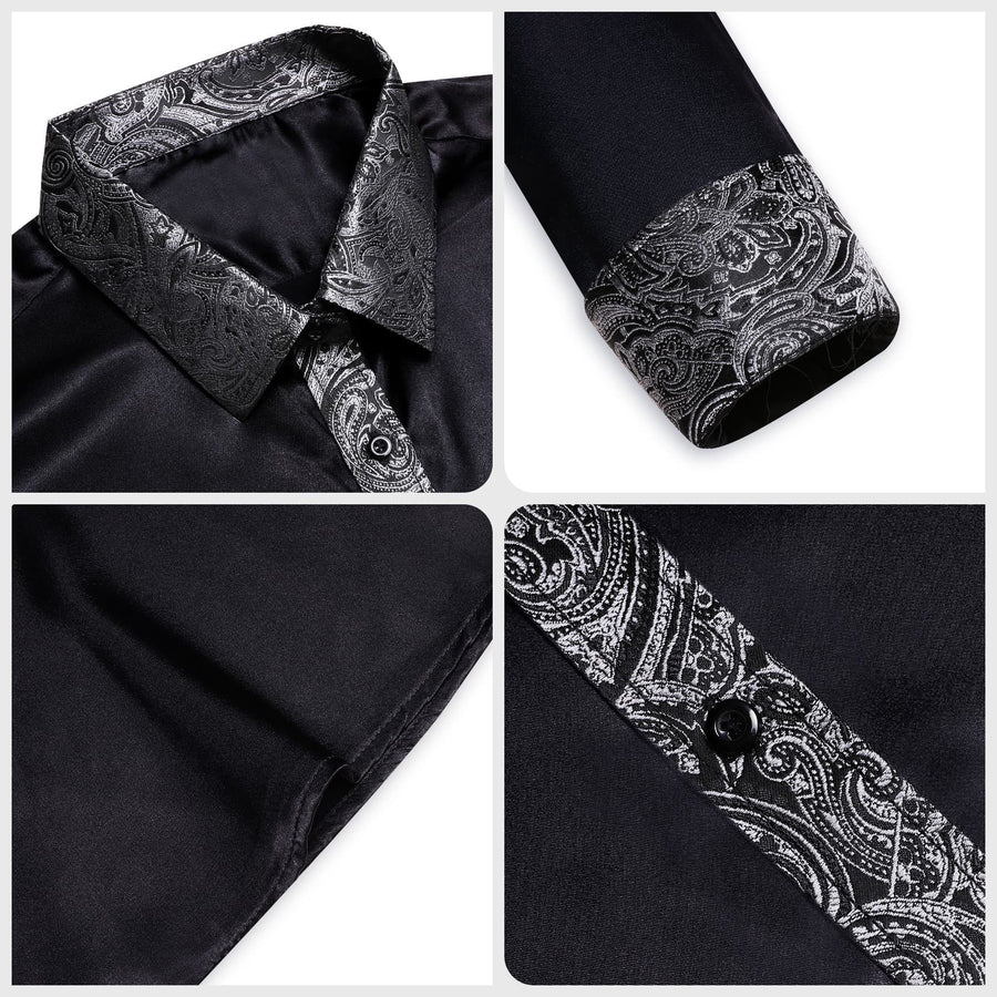 Black Solid Splicing Gray Paisley Dress Shirt shirt    - Sophisticated Gentlemen