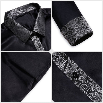 Black Solid Splicing Gray Paisley Dress Shirt shirt    - Sophisticated Gentlemen