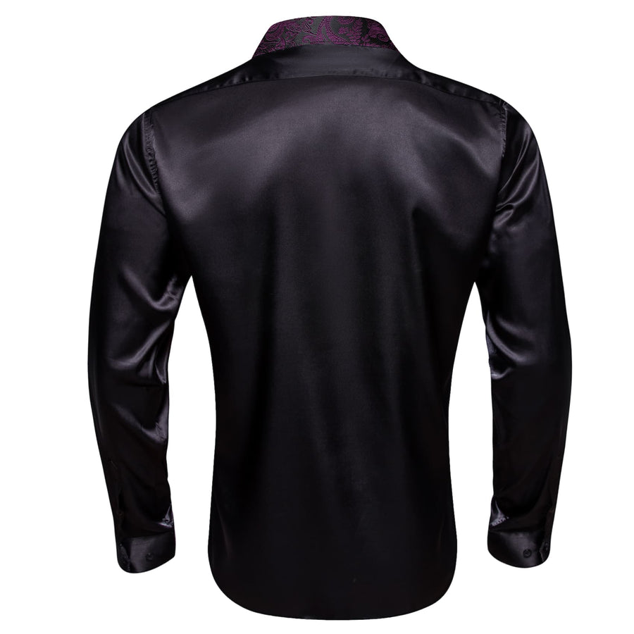Black Solid Splicing Purple Paisley Dress Shirt shirt    - Sophisticated Gentlemen