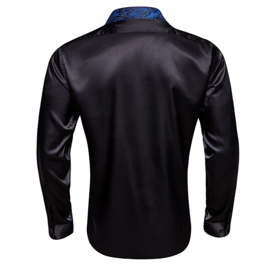 Black Solid Splicing Navy Blue Paisley Dress Shirt shirt    - Sophisticated Gentlemen