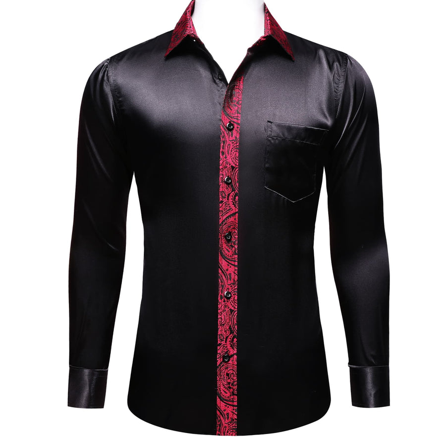 Black Solid Splicing Burgundy Paisley Dress Shirt shirt    - Sophisticated Gentlemen