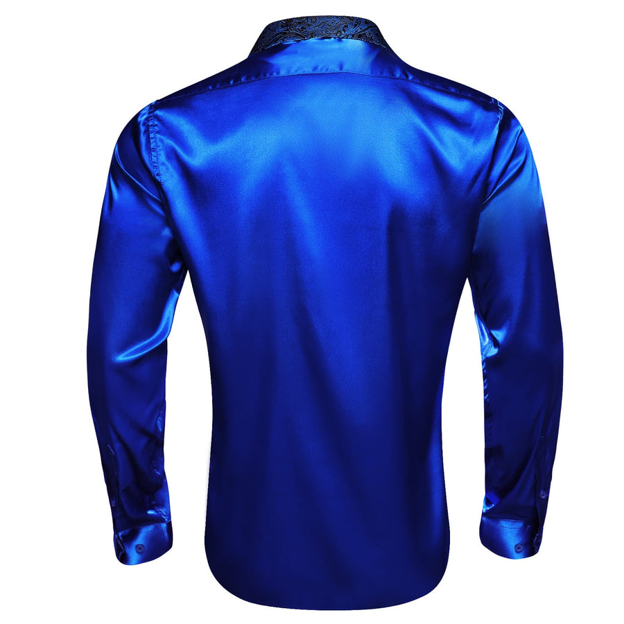 Cobalt Blue Solid Splicing Paisley Dress Shirt shirt    - Sophisticated Gentlemen