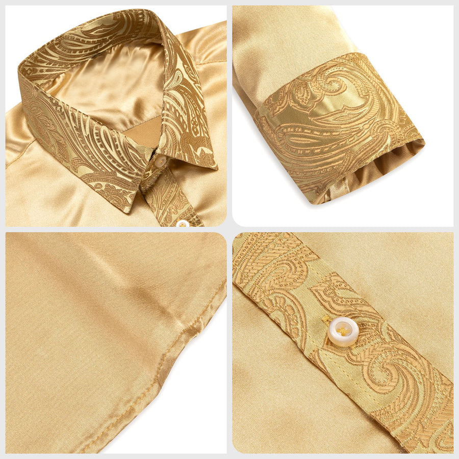 Canary Yellow Solid Splicing Paisley Dress Shirt shirt    - Sophisticated Gentlemen