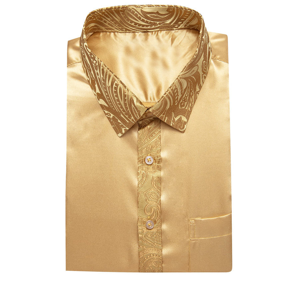 Canary Yellow Solid Splicing Paisley Dress Shirt shirt    - Sophisticated Gentlemen
