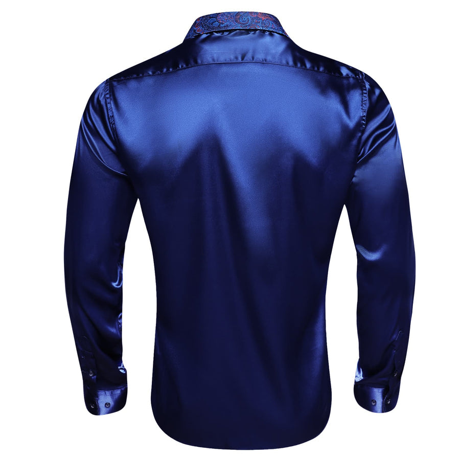 Navy Blue Solid Splicing Paisley Dress Shirt shirt    - Sophisticated Gentlemen
