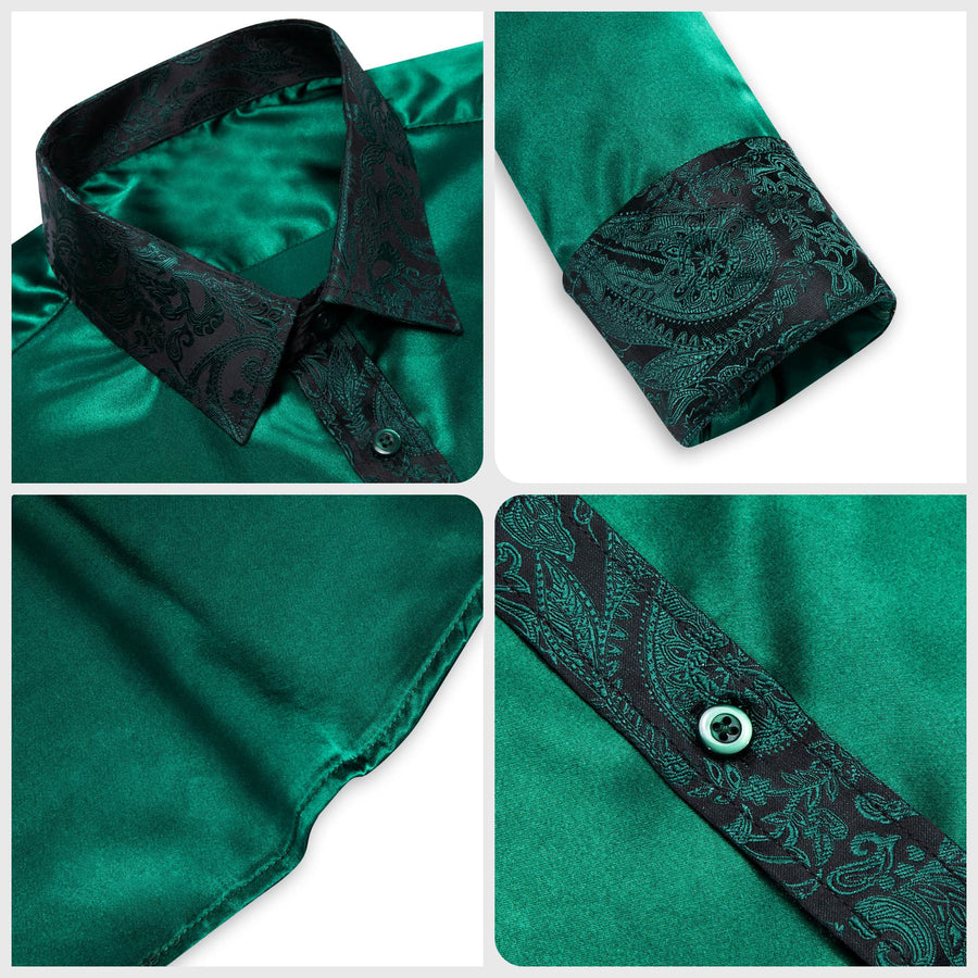 Sapphire Pine Green Solid Splicing Floral Dress Shirt shirt    - Sophisticated Gentlemen
