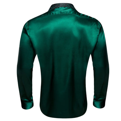 Sapphire Pine Green Solid Splicing Floral Dress Shirt shirt    - Sophisticated Gentlemen
