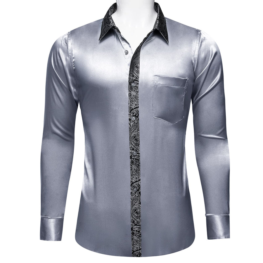 Gray Solid Splicing Paisley Dress Shirt shirt    - Sophisticated Gentlemen