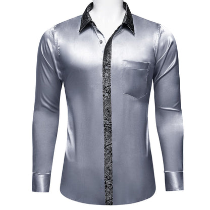 Gray Solid Splicing Paisley Dress Shirt shirt    - Sophisticated Gentlemen
