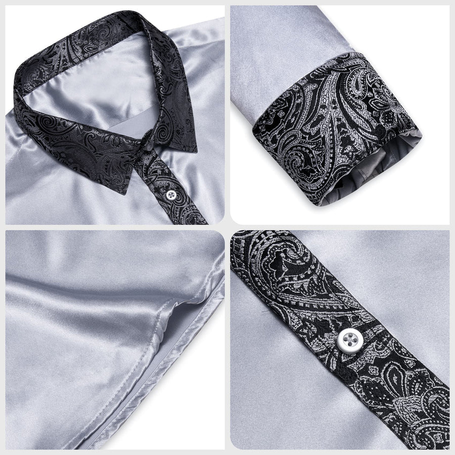 Gray Solid Splicing Paisley Dress Shirt shirt    - Sophisticated Gentlemen