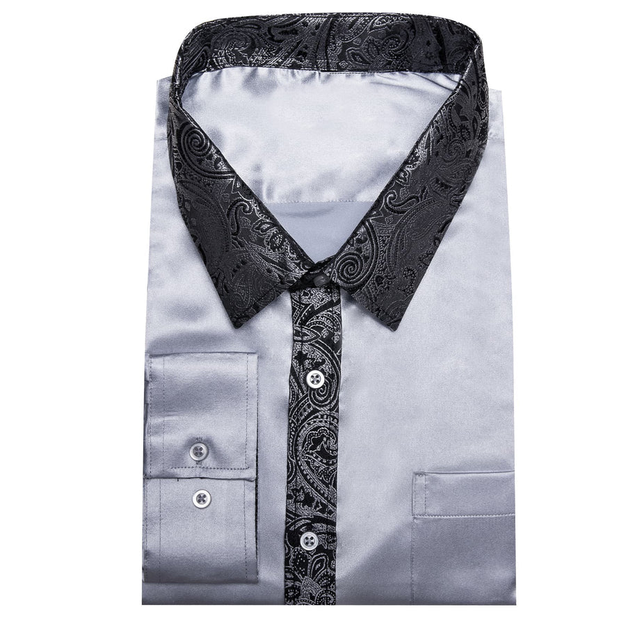 Gray Solid Splicing Paisley Dress Shirt shirt    - Sophisticated Gentlemen