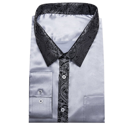 Gray Solid Splicing Paisley Dress Shirt shirt    - Sophisticated Gentlemen