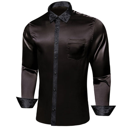 Black Solid Splicing Paisley Dress Shirt shirt S   - Sophisticated Gentlemen