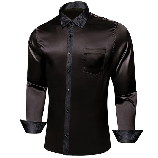 Black Solid Splicing Paisley Dress Shirt shirt S   - Sophisticated Gentlemen