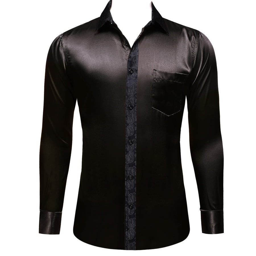 Black Solid Splicing Paisley Dress Shirt shirt    - Sophisticated Gentlemen