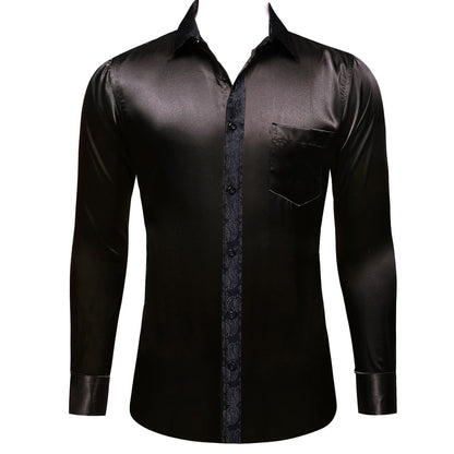 Black Solid Splicing Paisley Dress Shirt shirt    - Sophisticated Gentlemen