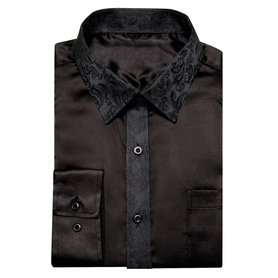 Black Solid Splicing Paisley Dress Shirt shirt    - Sophisticated Gentlemen