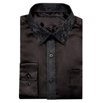 Black Solid Splicing Paisley Dress Shirt shirt    - Sophisticated Gentlemen