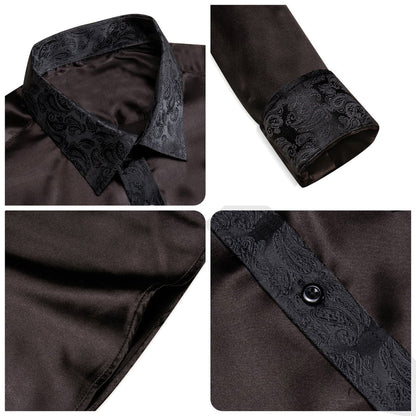 Black Solid Splicing Paisley Dress Shirt shirt    - Sophisticated Gentlemen