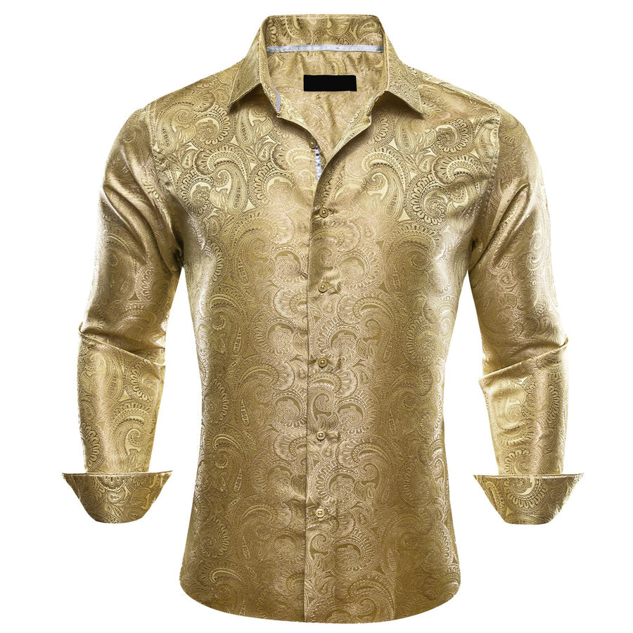 Yellow Sand Paisley Silk Dress Shirt shirt S   - Sophisticated Gentlemen