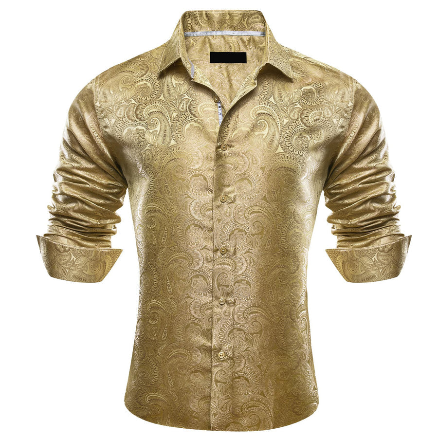 Yellow Sand Paisley Silk Dress Shirt shirt    - Sophisticated Gentlemen
