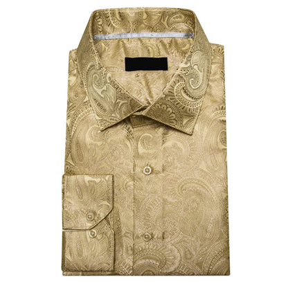 Yellow Sand Paisley Silk Dress Shirt shirt    - Sophisticated Gentlemen