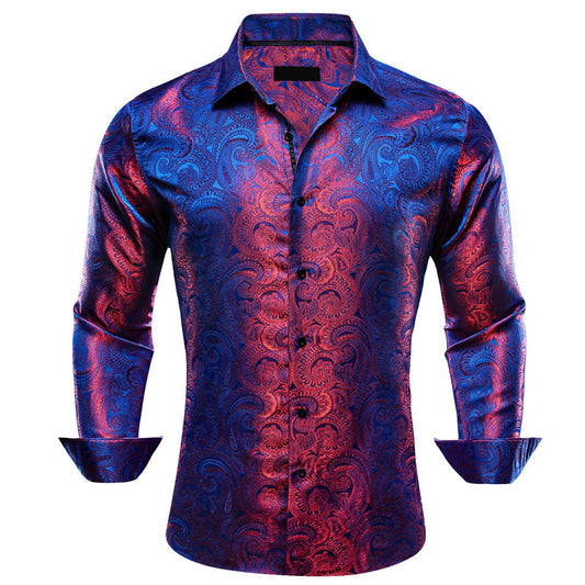 Blue Red Paisley Silk Dress Shirt shirt S   - Sophisticated Gentlemen