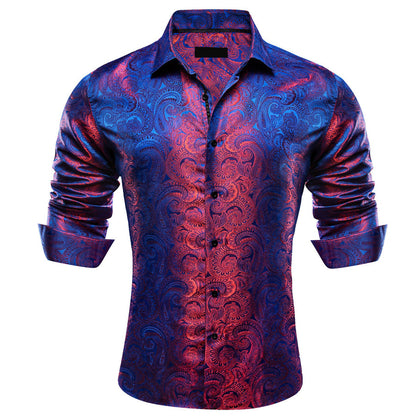 Blue Red Paisley Silk Dress Shirt shirt    - Sophisticated Gentlemen