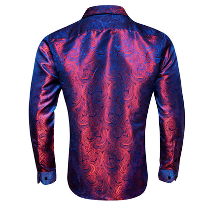 Blue Red Paisley Silk Dress Shirt shirt    - Sophisticated Gentlemen