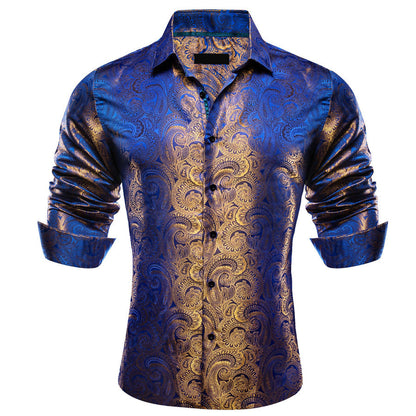 Blue Yellow Paisley Silk Dress Shirt shirt    - Sophisticated Gentlemen