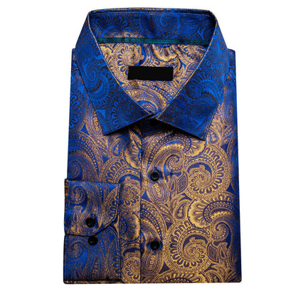 Blue Yellow Paisley Silk Dress Shirt shirt    - Sophisticated Gentlemen