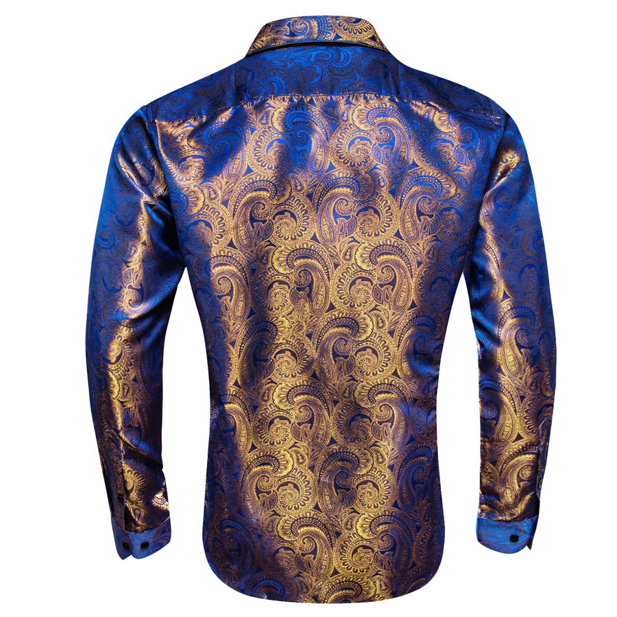 Blue Yellow Paisley Silk Dress Shirt shirt    - Sophisticated Gentlemen