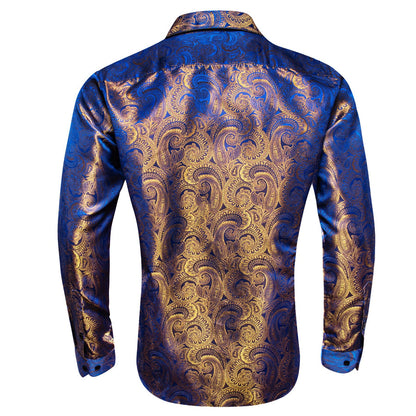 Blue Yellow Paisley Silk Dress Shirt shirt    - Sophisticated Gentlemen